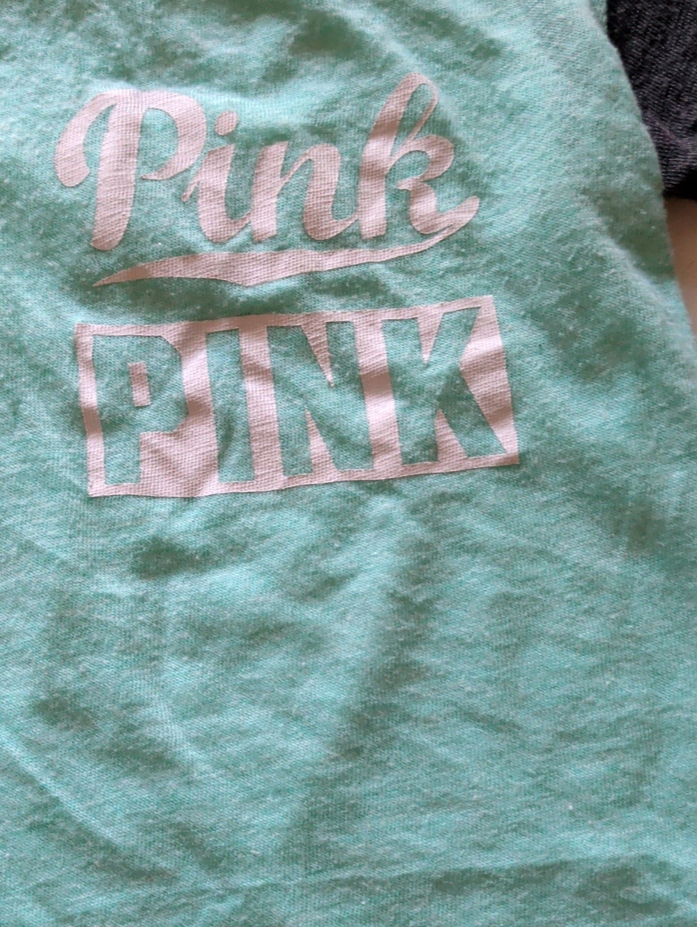 PINK Victoria's Secret Mint Green Short Sleeve Logo Tee with Pink Print